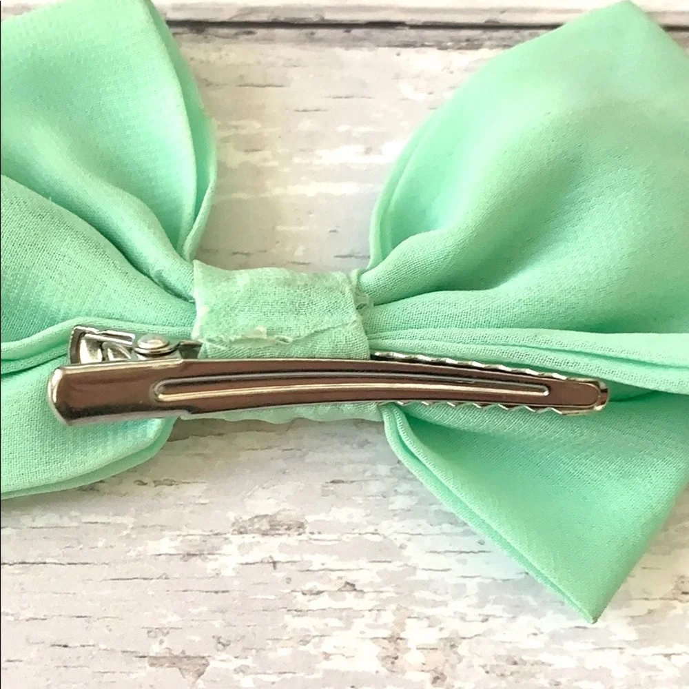 Girls Mint Green Hair Bow Alligator Clip Style Accessories Little Poppy Co.